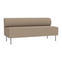 Beige textured sofa with a minimalist design and sleek metal legs. Perfect for modern decor.