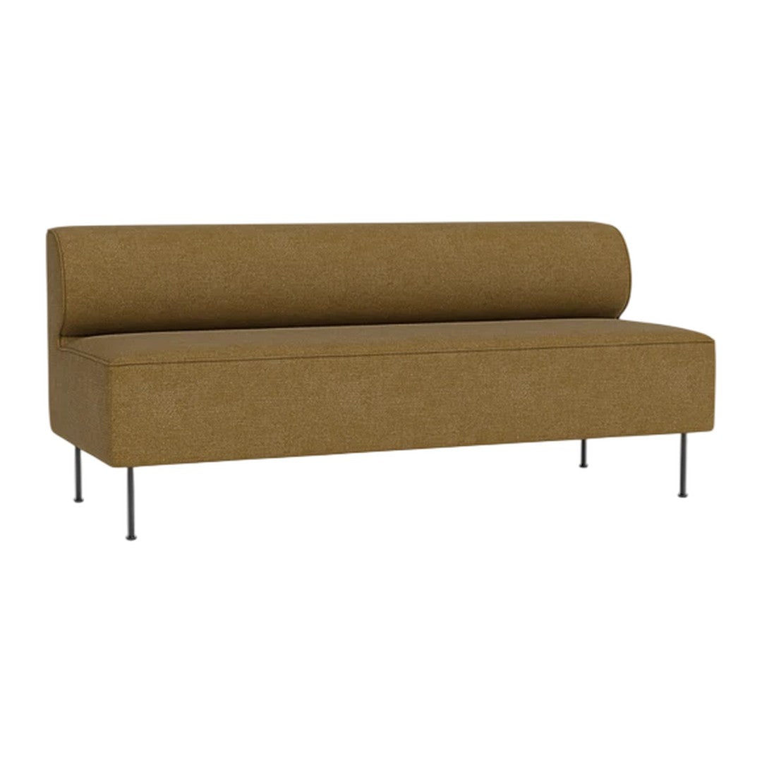 Brown upholstered bench with a smooth texture and sleek modern design. Ideal for contemporary interiors.