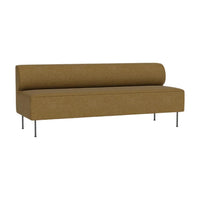 Modern brown fabric sofa with a sleek design and minimalist metal legs, perfect for contemporary spaces.
