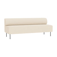 Cream-colored minimalist sofa with a smooth texture and sleek metal legs, perfect for modern interiors.