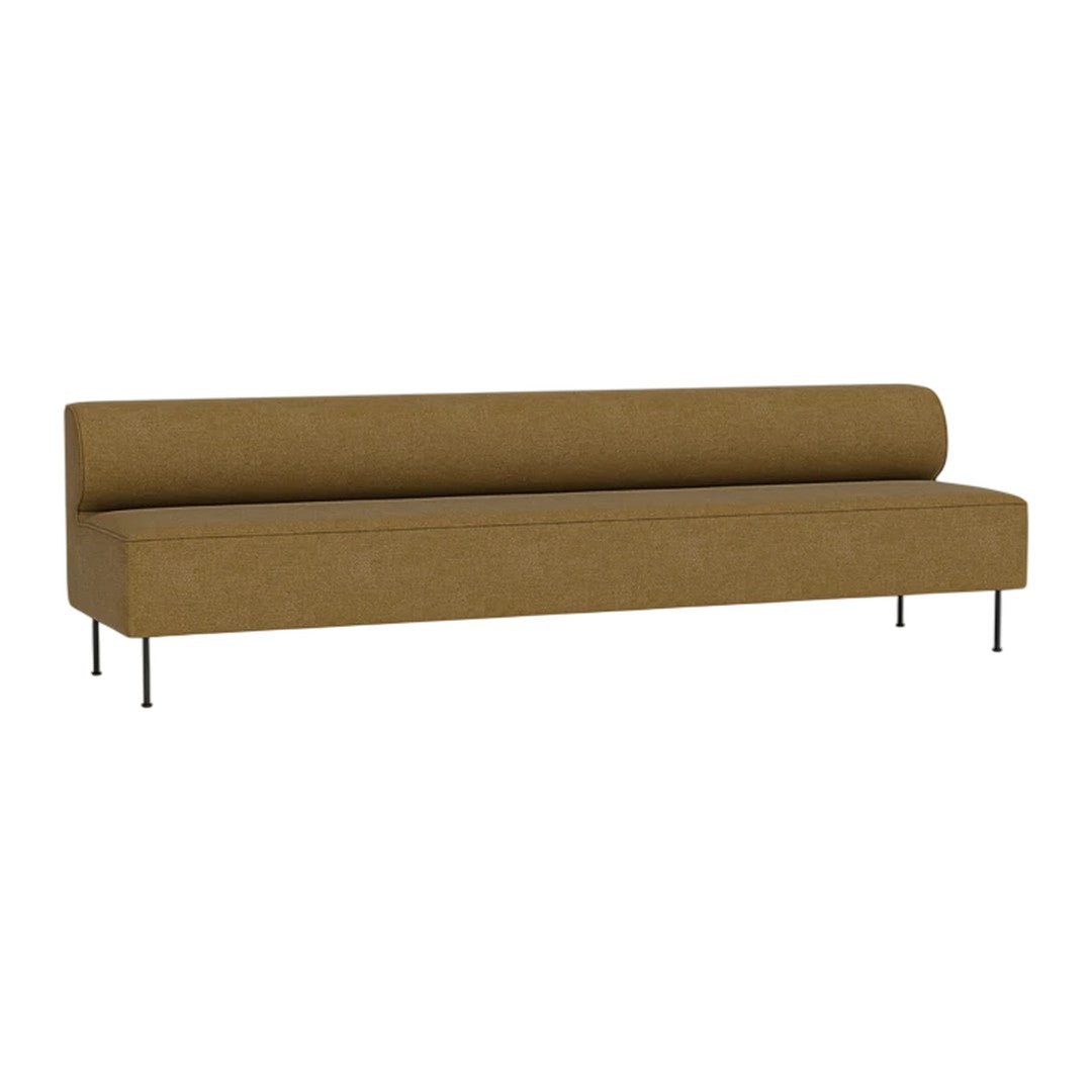 Stylish brown sofa with a smooth texture and minimalist design on sleek metal legs. Ideal for modern living spaces.