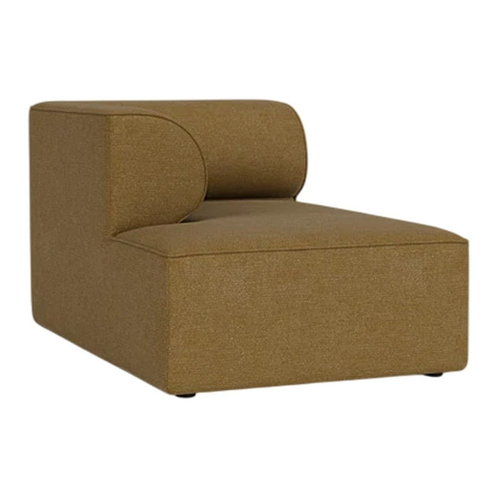 Stylish brown upholstered chaise lounge with a smooth, modern design and curved backrest. Perfect for contemporary decor.