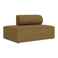 Brown upholstered sofa with a rounded backrest, featuring a smooth, solid color and contemporary design.