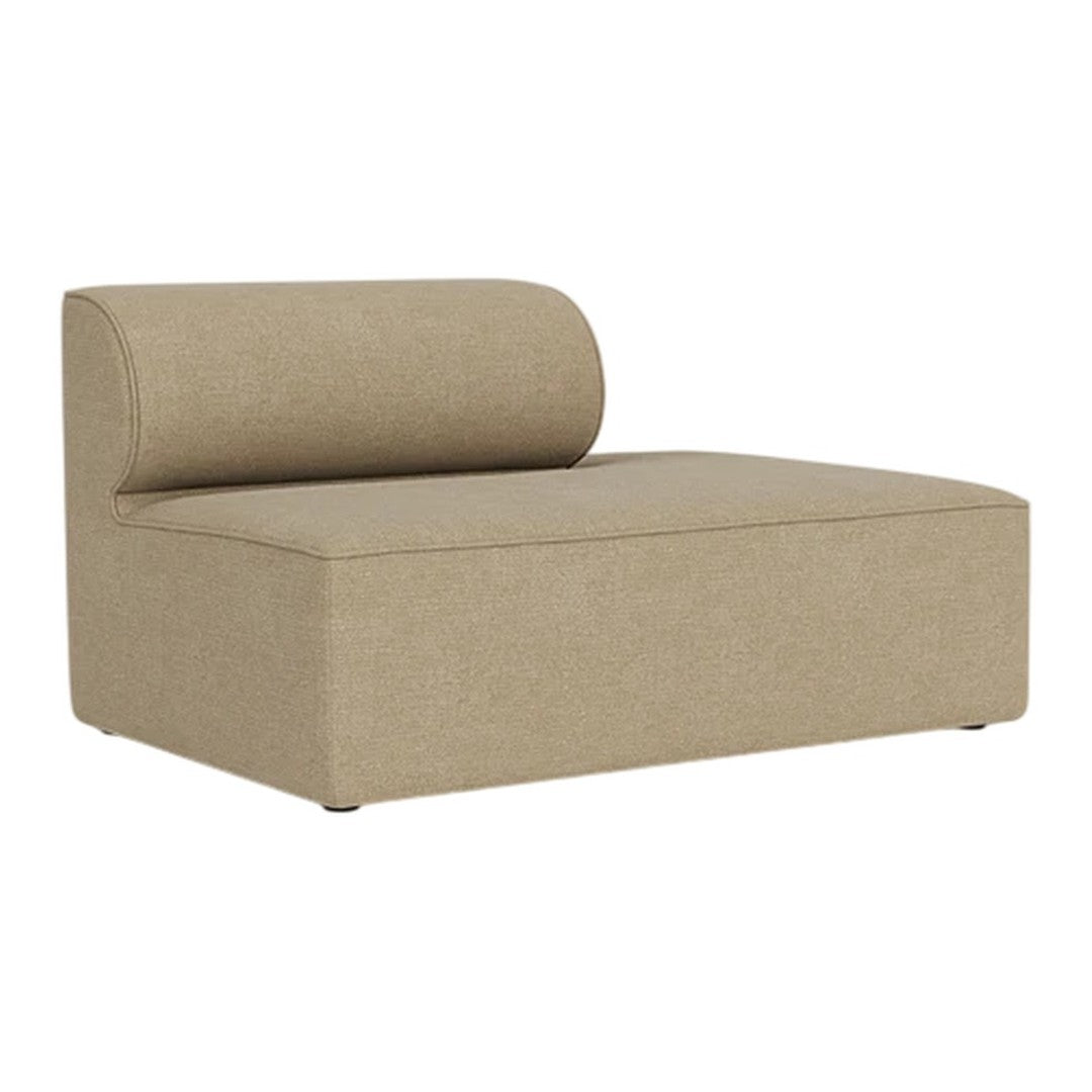 Light beige modular sofa with a smooth texture and minimalistic design, featuring a rounded backrest.