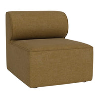 Brown upholstered accent chair with a textured fabric and a rounded, cushioned backrest. Ideal for modern decor.