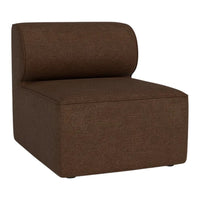 Brown upholstered accent chair with a smooth texture and round backrest design. Perfect for modern décor.