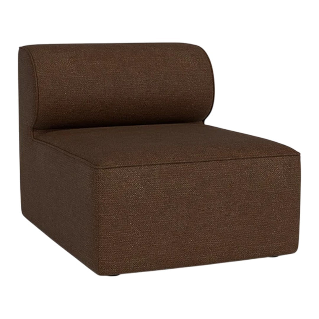 Brown upholstered chair with a simple, modern design and smooth texture, ideal for contemporary decor.