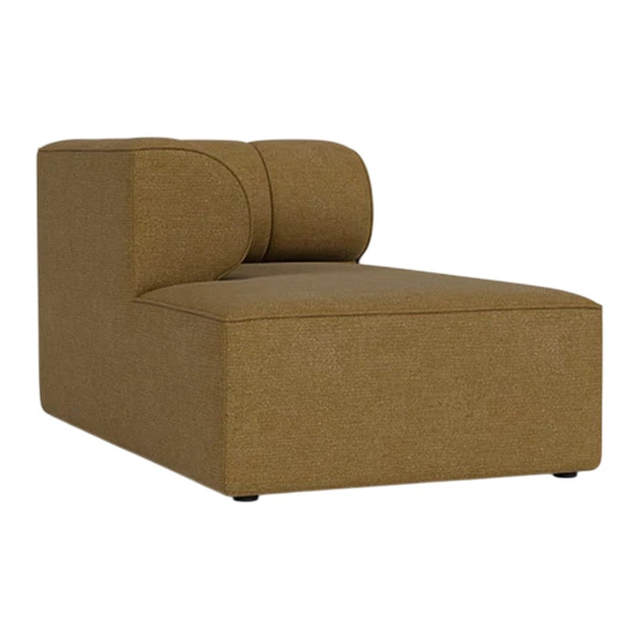 Brown upholstered chaise lounge with a smooth texture and minimalist design, featuring a rounded backrest.