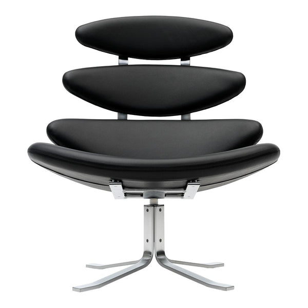 Black three-tier lounge chair with sleek, smooth curves and a modern metallic base. Ideal for contemporary decor.