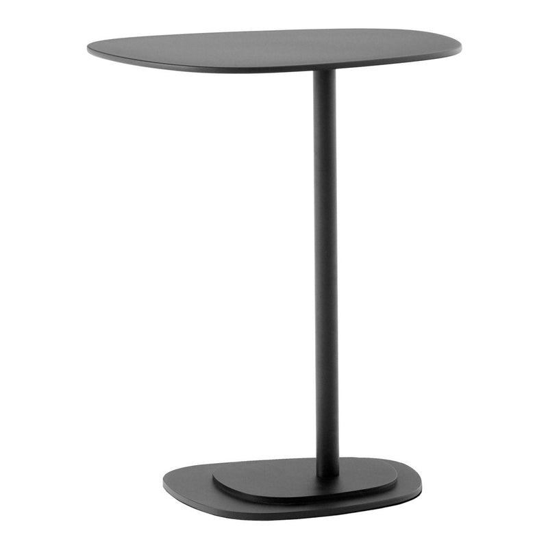 Sleek black side table with a minimalist oval top and curved base, perfect for modern decor.