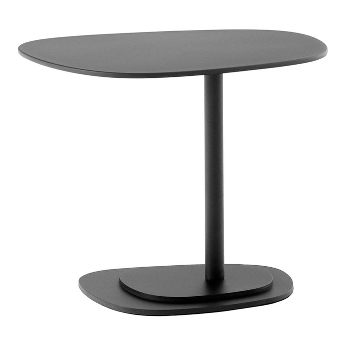 Sleek black oval side table with a minimalist design and smooth finish, featuring a stable base and modern silhouette.