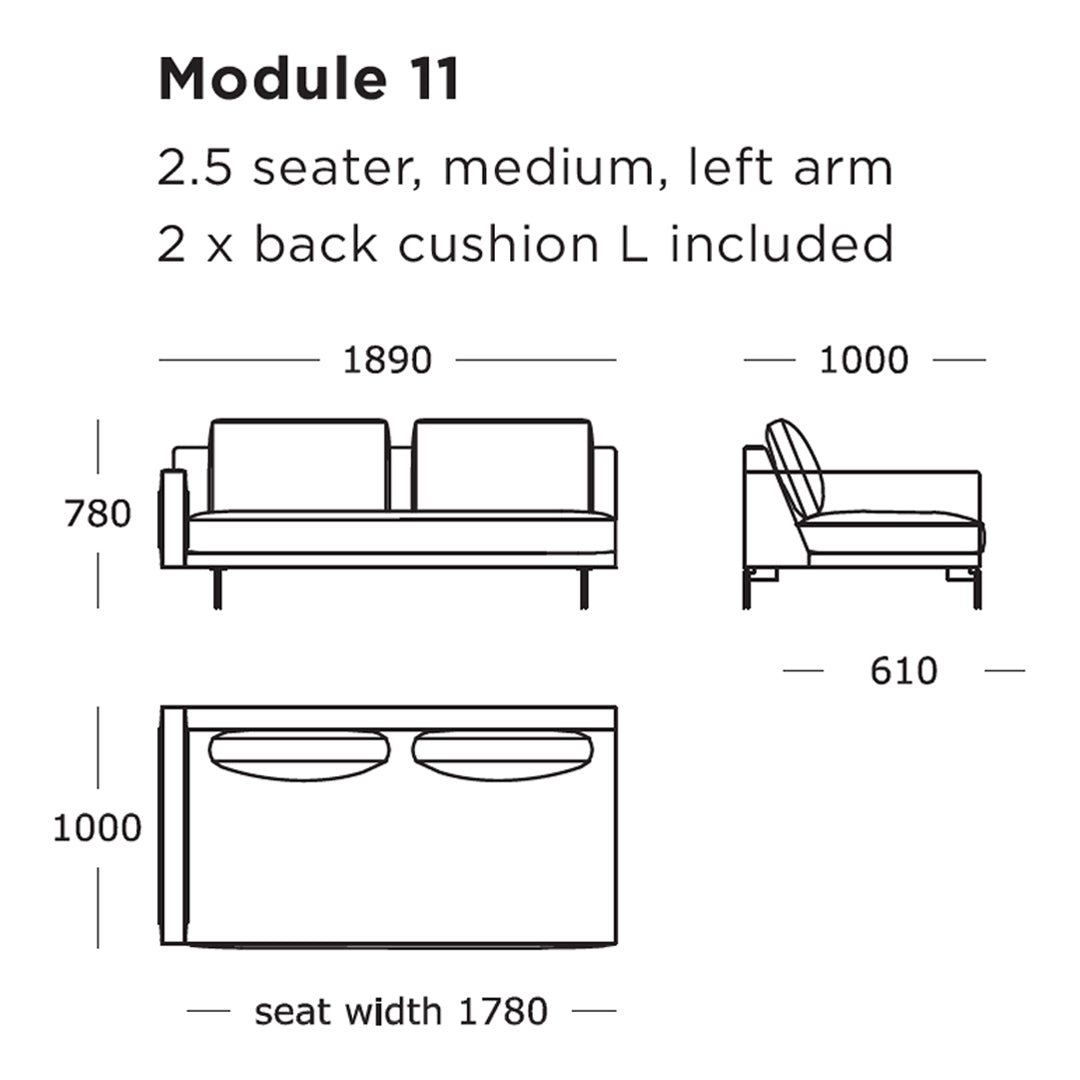 Minimalist line drawing of a 2.5 seater sofa with two back cushions, showcasing a neutral color palette.