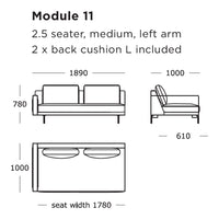 Minimalist line drawing of a 2.5 seater sofa with two back cushions, showcasing a neutral color palette.