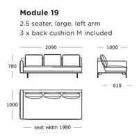 "Stylish 2.5-seater sofa in modern neutral tones with clean lines and three included back cushions."