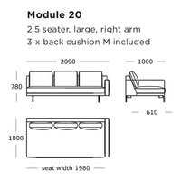 Modern 2.5 seater sofa in a neutral color with simple lines, featuring three matching back cushions for added comfort.