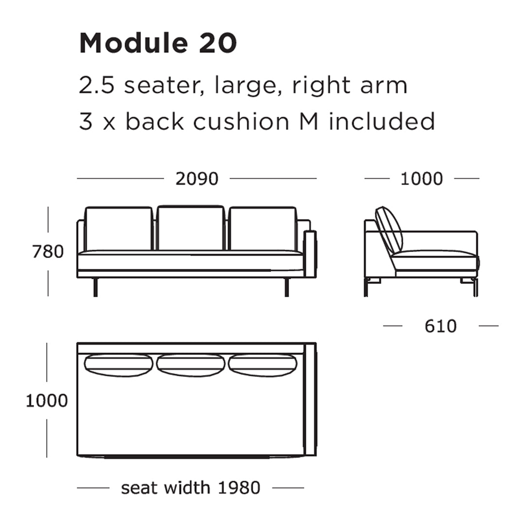 Modern 2.5 seater sofa in a neutral color with simple lines, featuring three matching back cushions for added comfort.