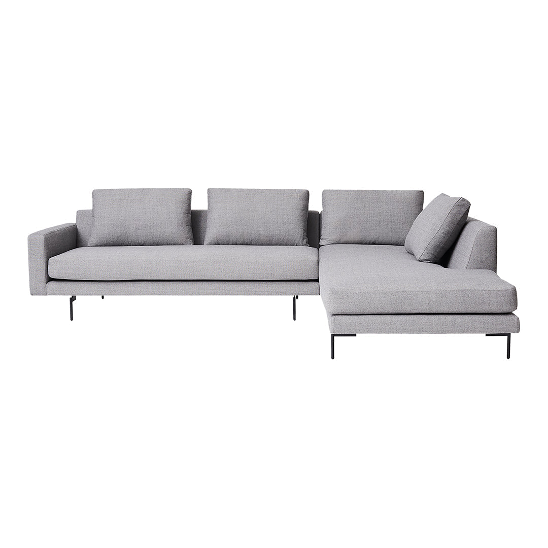 Modern gray sectional sofa with clean lines and subtle textures. Perfect for contemporary living spaces.