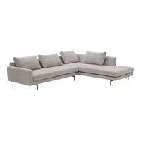 Light gray sectional sofa with a smooth, modern fabric and subtle textured cushions for a contemporary look.