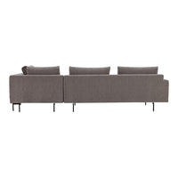 Gray sofa with clean lines and textured fabric, featuring supportive cushions and sleek black legs. Perfect for modern decor.