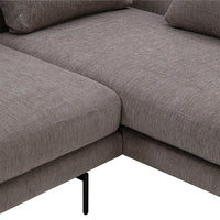 Gray textured fabric sectional sofa with clean lines and minimalist black legs. Perfect for modern living spaces.