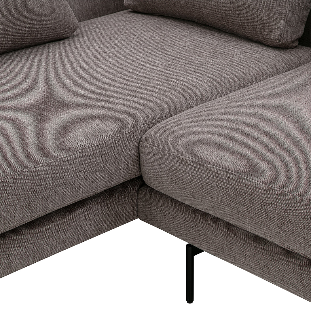 Gray upholstery with a textured pattern, featuring clean lines and contrasting black legs. Perfect for modern decor.