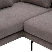 Gray upholstery with a textured pattern, featuring clean lines and contrasting black legs. Perfect for modern decor.