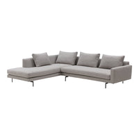 Modern grey sectional sofa with sleek design and plush cushions, perfect for contemporary living spaces.