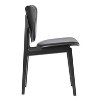 Sleek, modern chair in solid black with smooth, curved lines and a minimalist design.