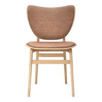 Brown upholstered chair with a unique curved backrest and natural wood legs. Perfect for modern home decor.