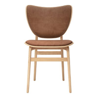 Brown upholstered chair with a smooth, curved backrest and light wooden legs, offering a modern, minimalist design.