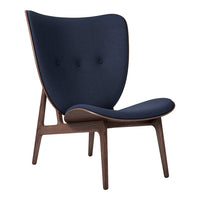 Navy blue upholstered chair with a smooth wood frame and subtle button accents, perfect for modern decor.