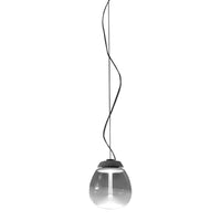 Modern glass pendant lamp in clear and black, featuring a minimalist design with smooth shapes and soft lines.