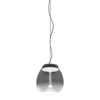 Modern glass pendant lamp featuring a sleek transparent design with a black accent and subtle curved shape.