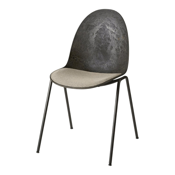 Stylish chair featuring a sleek black seat with a textured gray back and simple metal legs. Perfect for modern decor.