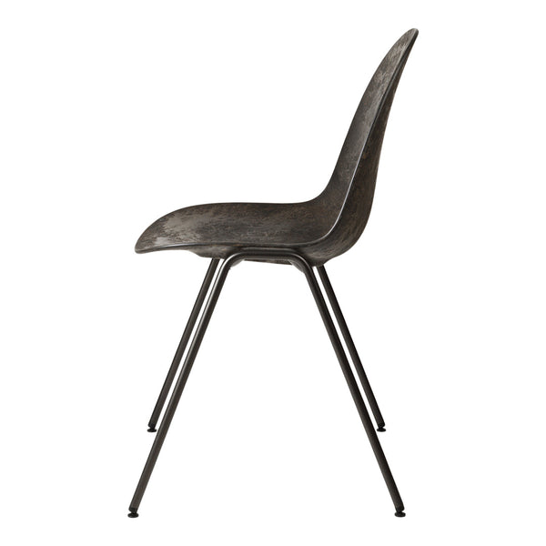 Sleek black chair with a textured finish and metal legs, showcasing modern simplicity and elegance.