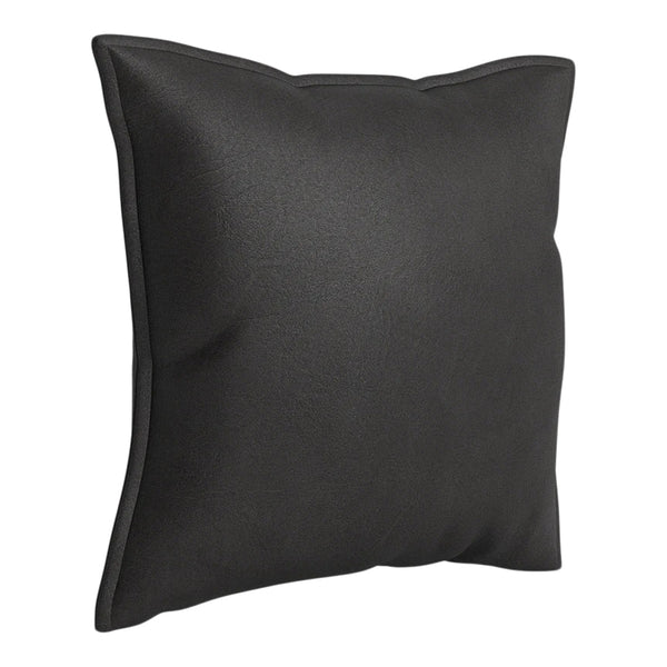 Black throw pillow with a smooth texture and clean, modern design. Perfect for minimalist decor.