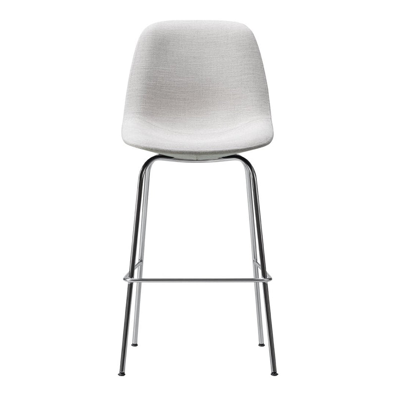 Stylish solid white chair with a textured surface and chrome legs, perfect for modern decor.