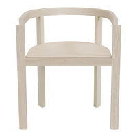 Light wood chair with a beige seat, featuring a minimalist design and smooth, clean lines. Perfect for modern decor.