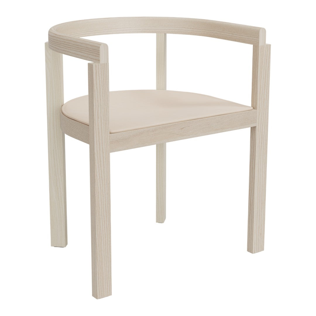 Light wood chair with a soft beige cushion, featuring a simple and modern design. Perfect for minimalist decor.
