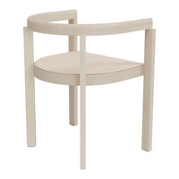 Light wood finish with a soft beige seat, featuring a modern design and minimalistic pattern.
