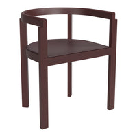 Burgundy wooden chair with a sleek, modern design and smooth, rounded backrest. Ideal for contemporary spaces.