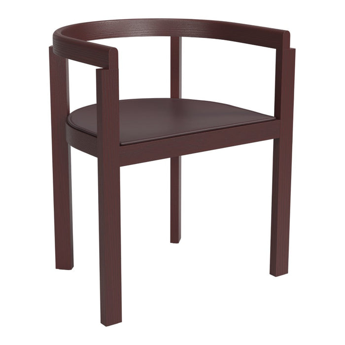 Burgundy wooden chair with a sleek, modern design and smooth, rounded backrest. Ideal for contemporary spaces.