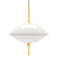 White pendant lamp with a sleek, modern design and a vibrant yellow cord, creating a stylish contrast.
