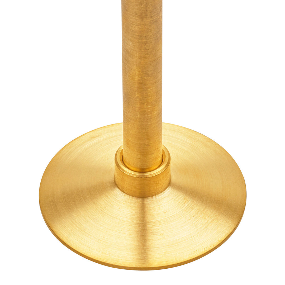 Brushed gold lamp base with a smooth, metallic finish and circular pedestal design. Perfect for modern decor.