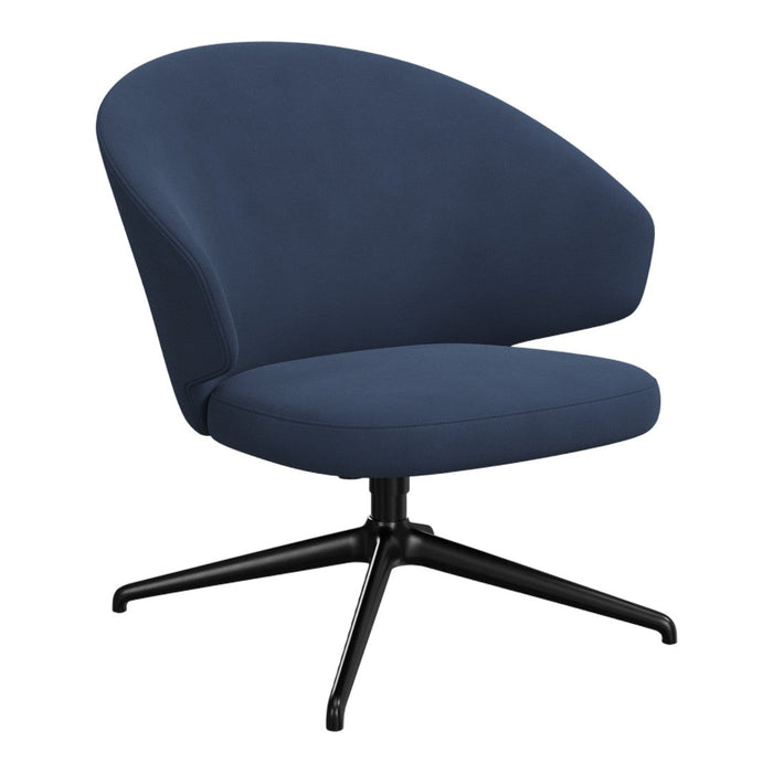 Navy blue upholstered chair with a sleek black metal base and smooth curved design. Ideal for modern interiors.