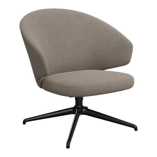 Stylish beige chair with a smooth fabric finish and a sleek black swivel base, adding modern elegance to any space.