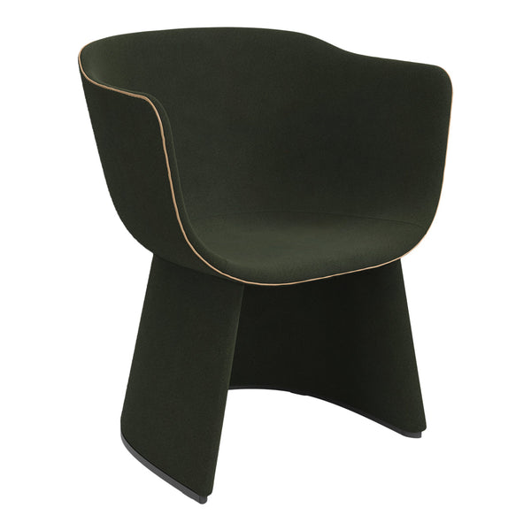 Dark green chair with a smooth finish and subtle light wood trim for a modern, stylish accent.
