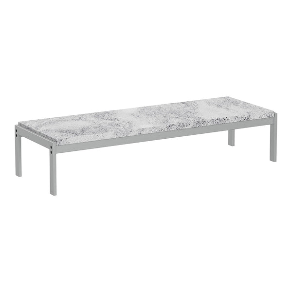 Gray marble patterned tabletop with silver metal legs, showcasing a modern, minimalist design.