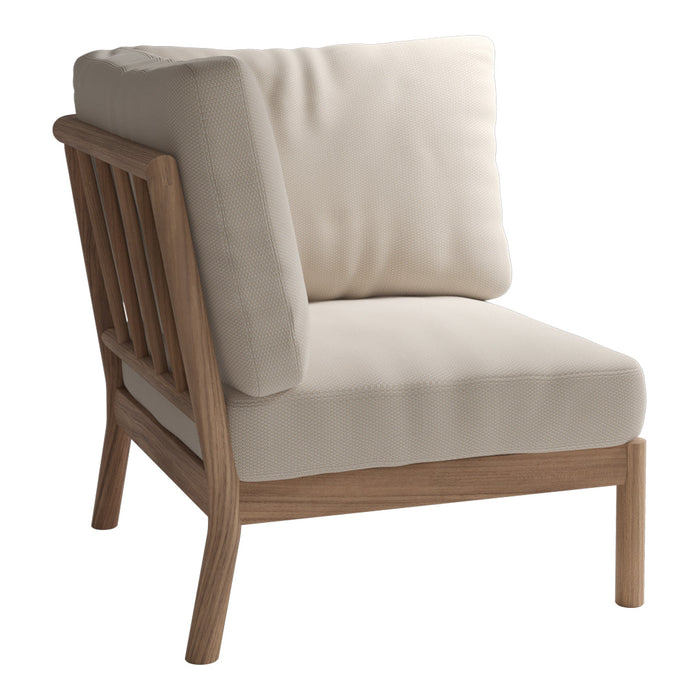Beige upholstered chair with light wood frame, featuring clean lines and minimalistic design. Perfect for modern decor.