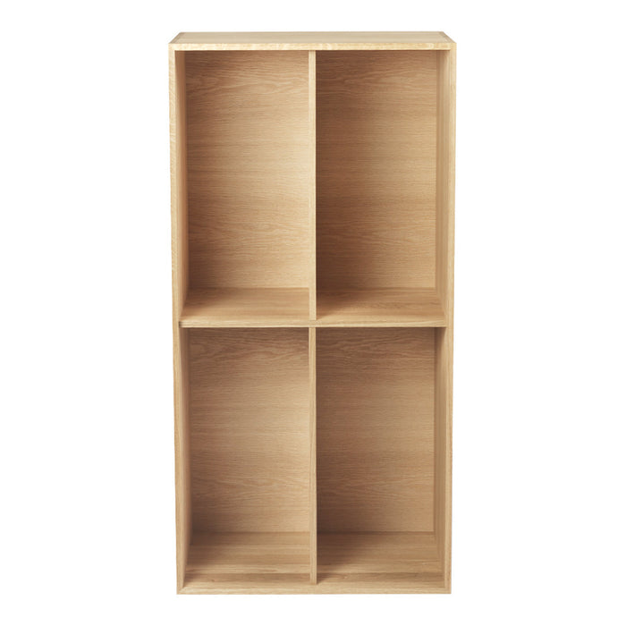 Light natural wood bookshelf with a minimalist design and four open compartments. Perfect for modern decor.